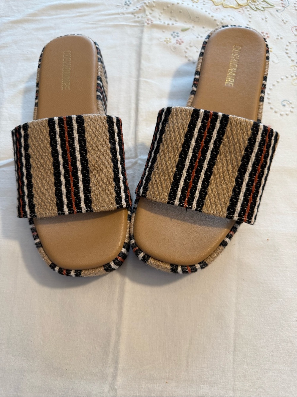 Woven Stripe Slide Sandals - Tan/Black